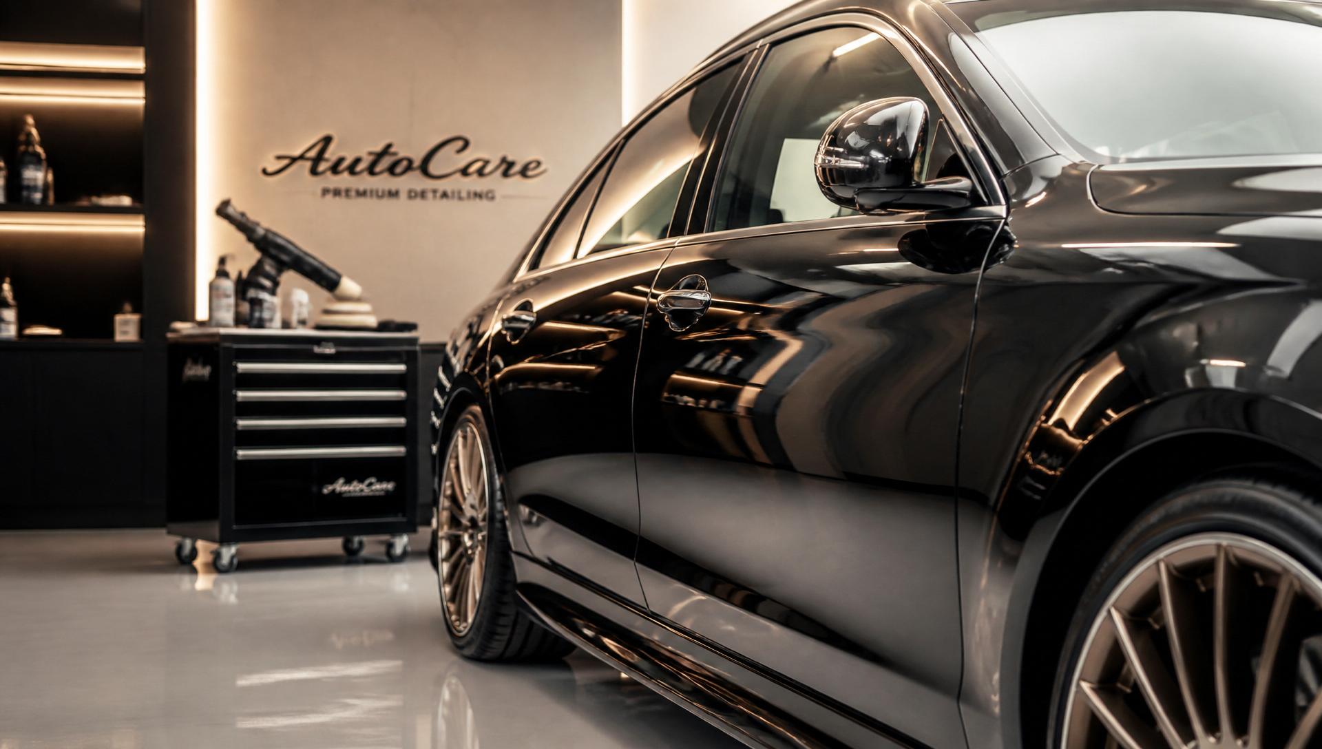 Luxury vehicle in a professional auto detailing studio